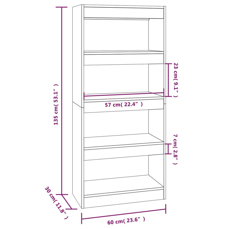 Book Cabinet/Room Divider White 60x30x135 cm Engineered Wood