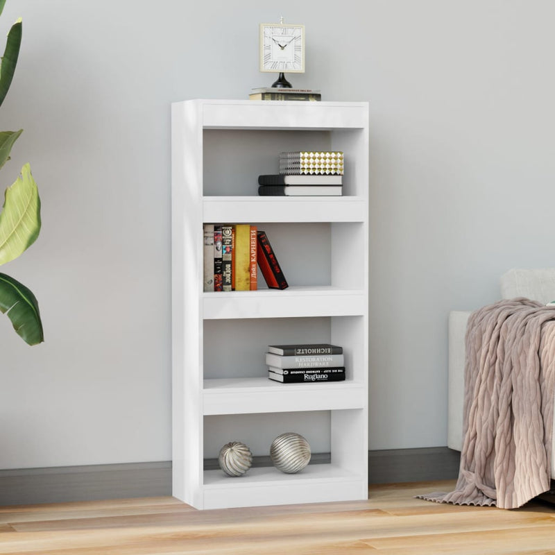 Book Cabinet/Room Divider High Gloss White 60x30x135 cm Engineered Wood