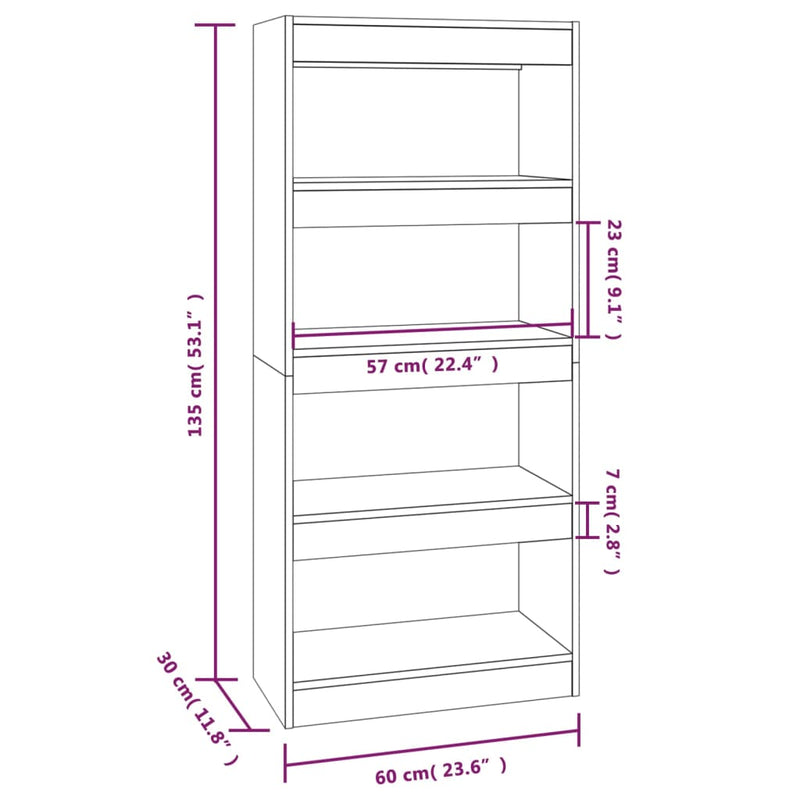 Book Cabinet/Room Divider High Gloss White 60x30x135 cm Engineered Wood