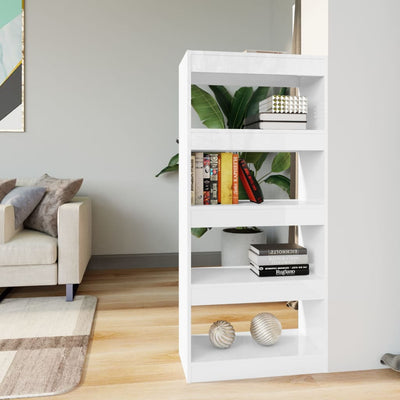 Book Cabinet/Room Divider High Gloss White 60x30x135 cm Engineered Wood