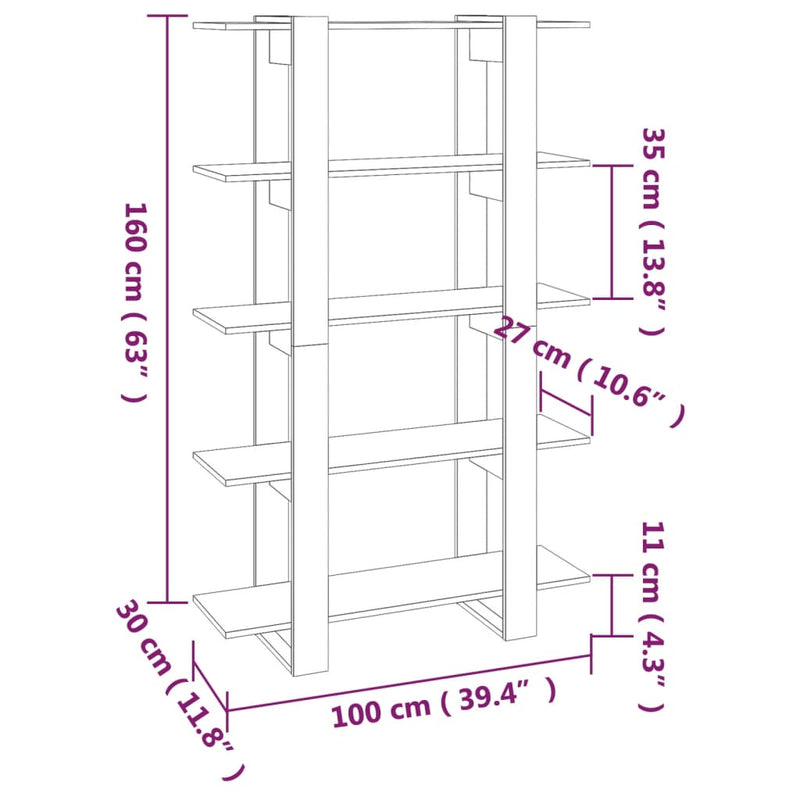 Book Cabinet/Room Divider Grey Sonoma 100x30x160 cm