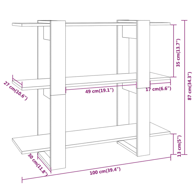 Book Cabinet/Room Divider Grey Sonoma 100x30x87 cm