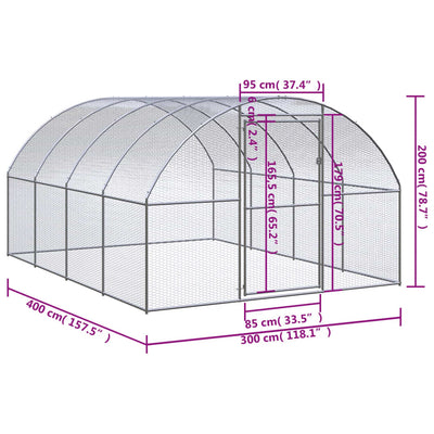 Outdoor Chicken Coop 3x4x2 m Galvanised Steel