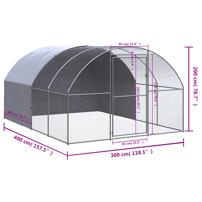 Outdoor Chicken Coop 3x4x2 m Galvanised Steel