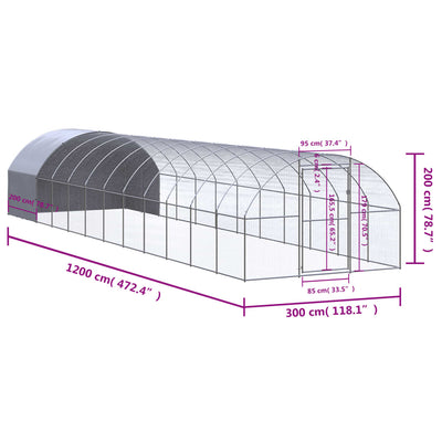 Outdoor Chicken Coop 3x12x2 m Galvanised Steel