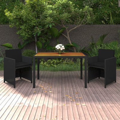 3 Piece Garden Dining Set with Cushions Poly Rattan Black