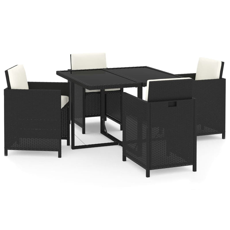 5 Piece Garden Dining Set with Cushions Poly Rattan Black