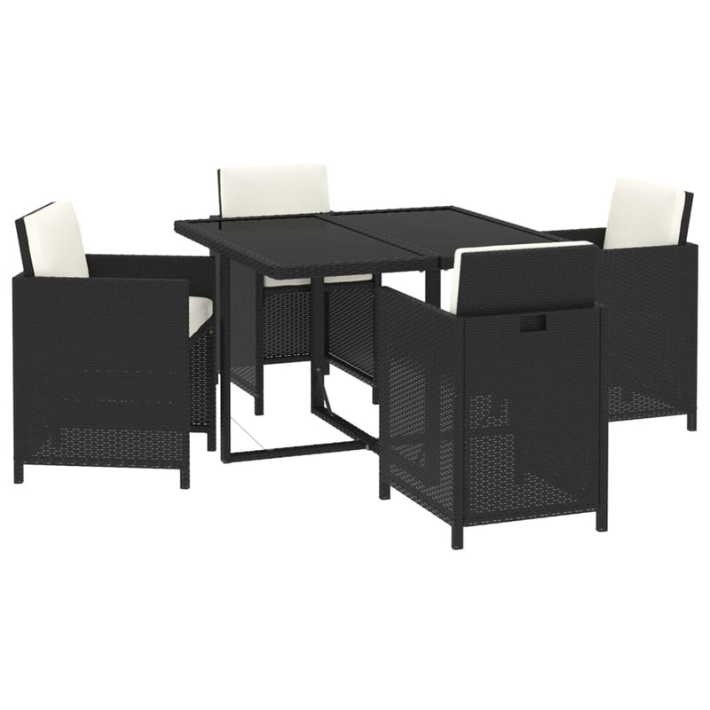 5 Piece Garden Dining Set with Cushions Poly Rattan Black