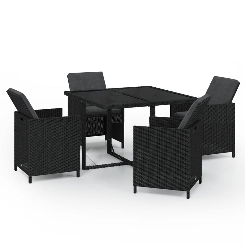 5 Piece Garden Dining Set with Cushions Poly Rattan Black