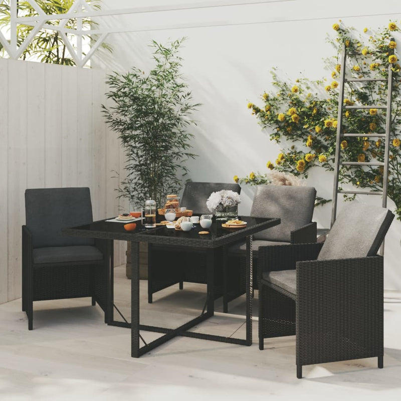 5 Piece Garden Dining Set with Cushions Poly Rattan Black