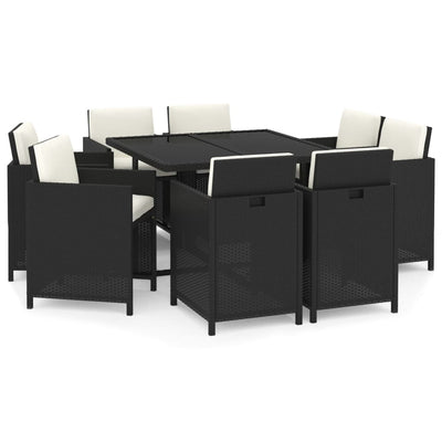 9 Piece Garden Dining Set with Cushions Poly Rattan Black