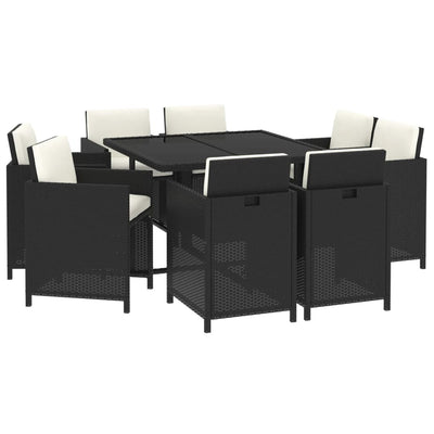 9 Piece Garden Dining Set with Cushions Poly Rattan Black