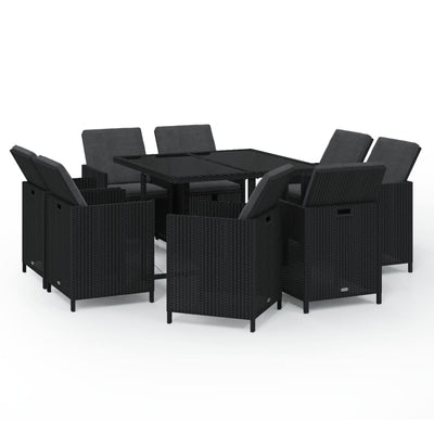 9 Piece Garden Dining Set with Cushions Poly Rattan Black