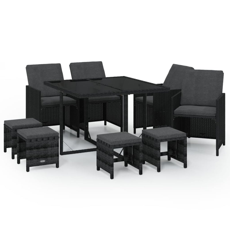 9 Piece Garden Dining Set with Cushions Poly Rattan Black