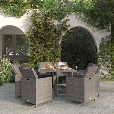 9 Piece Garden Dining Set with Cushions Poly Rattan Grey