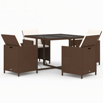 5 Piece Garden Dining Set with Cushions Poly Rattan Brown