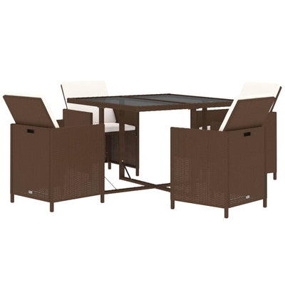 5 Piece Garden Dining Set with Cushions Poly Rattan Brown