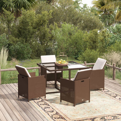 5 Piece Garden Dining Set with Cushions Poly Rattan Brown