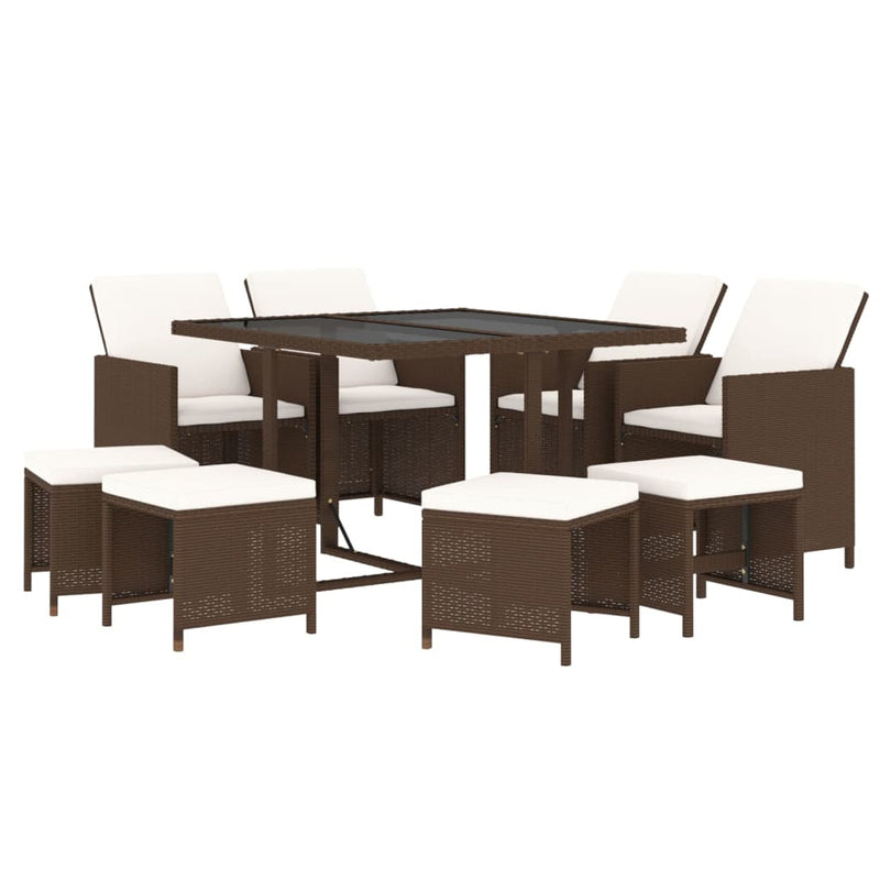 9 Piece Garden Dining Set with Cushions Poly Rattan Brown