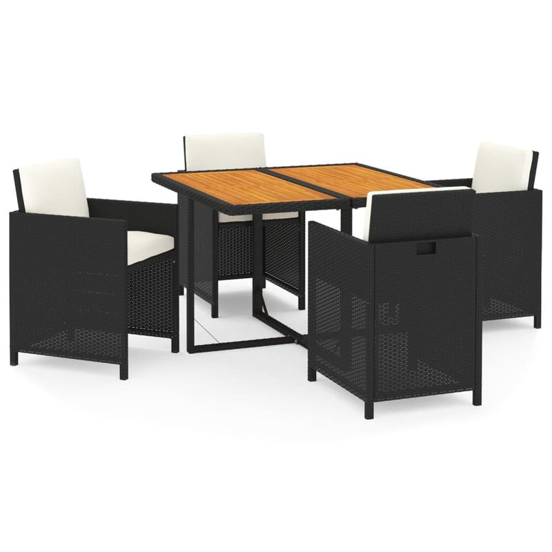 5 Piece Garden Dining Set with Cushions Poly Rattan Black