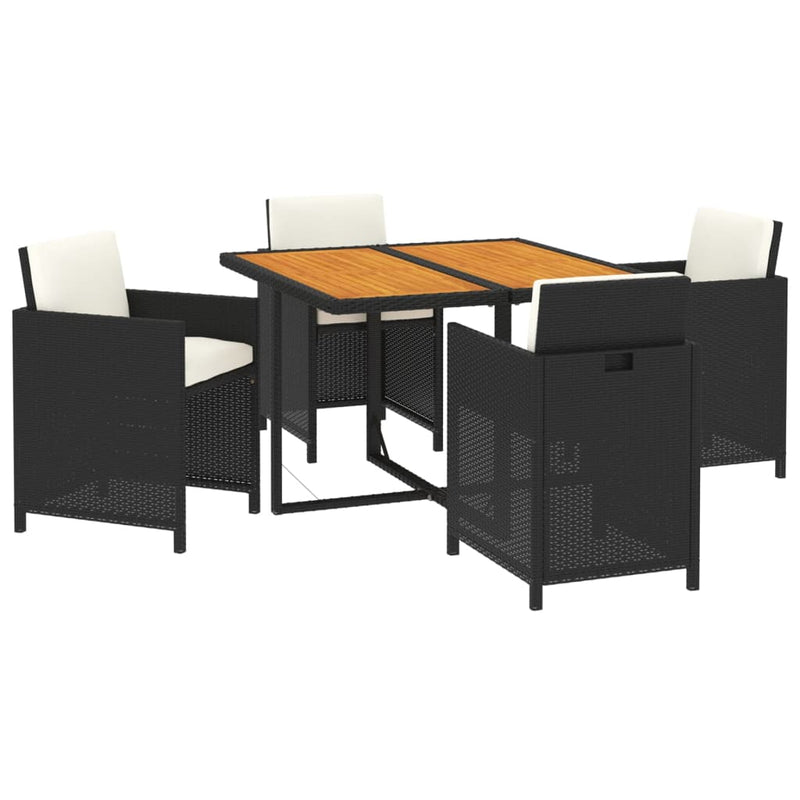 5 Piece Garden Dining Set with Cushions Poly Rattan Black