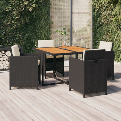 5 Piece Garden Dining Set with Cushions Poly Rattan Black