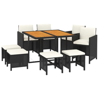 9 Piece Garden Dining Set with Cushions Poly Rattan Black