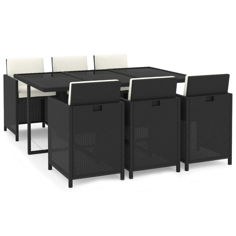 7 Piece Garden Dining Set with Cushions Poly Rattan Black