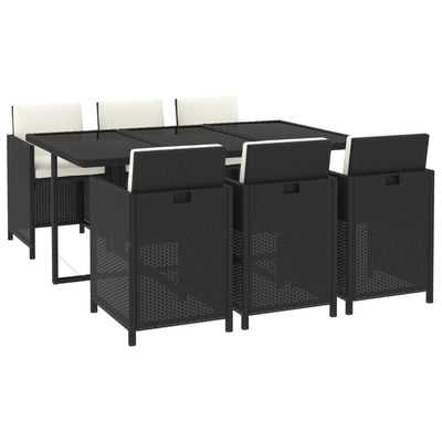 7 Piece Garden Dining Set with Cushions Poly Rattan Black