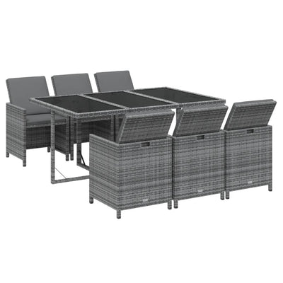 7 Piece Garden Dining Set with Cushions Poly Rattan Grey