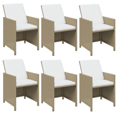 7 Piece Garden Dining Set with Cushions Poly Rattan Beige