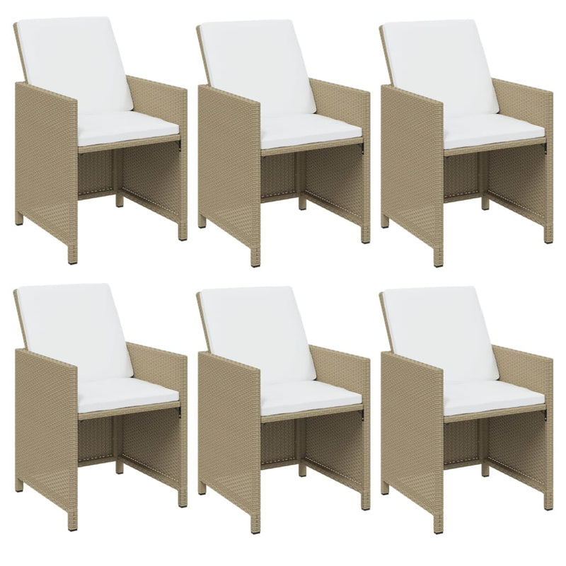 7 Piece Garden Dining Set with Cushions Poly Rattan Beige