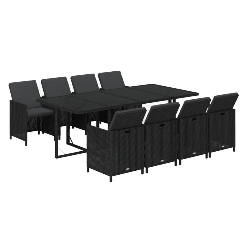 9 Piece Garden Dining Set with Cushions Poly Rattan Black