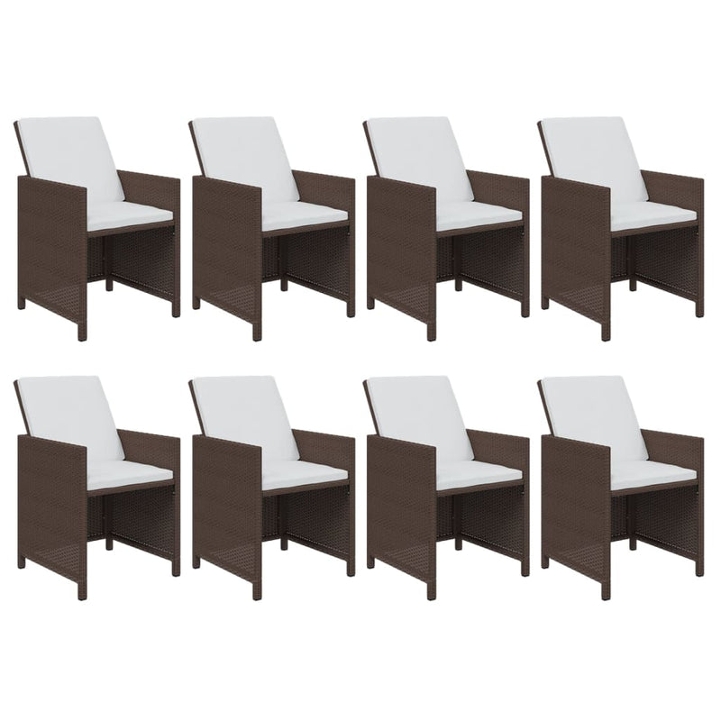 9 Piece Garden Dining Set with Cushions Poly Rattan Brown