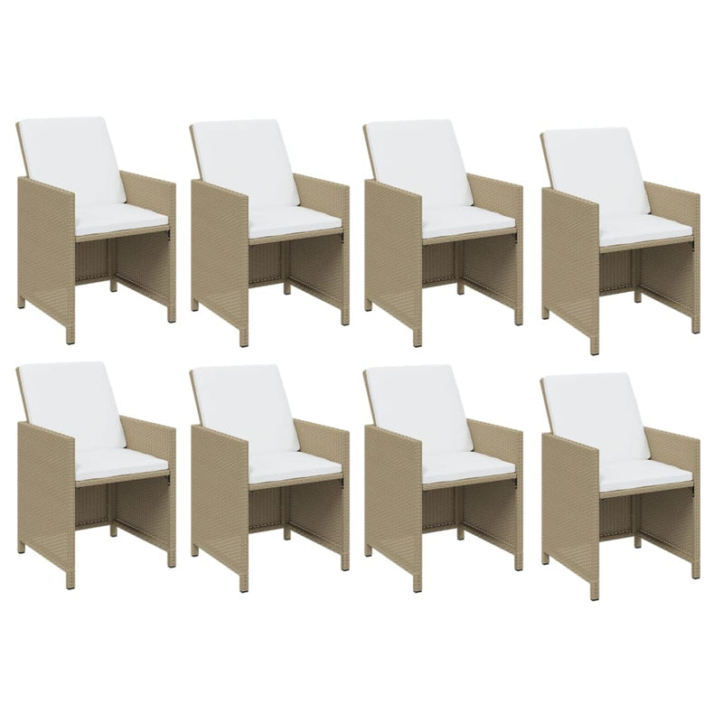 9 Piece Garden Dining Set with Cushions Poly Rattan Beige