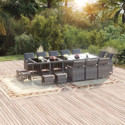 15 Piece Garden Dining Set with Cushions Poly Rattan Grey