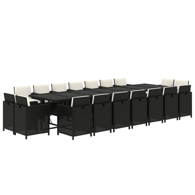 19 Piece Garden Dining Set with Cushions Poly Rattan Black