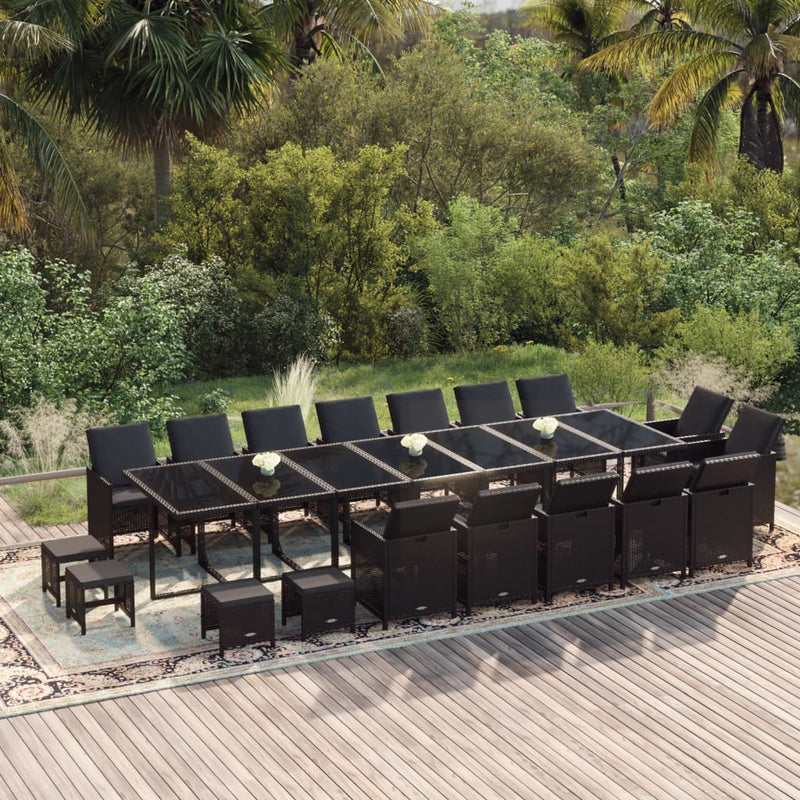 19 Piece Garden Dining Set with Cushions Poly Rattan Black