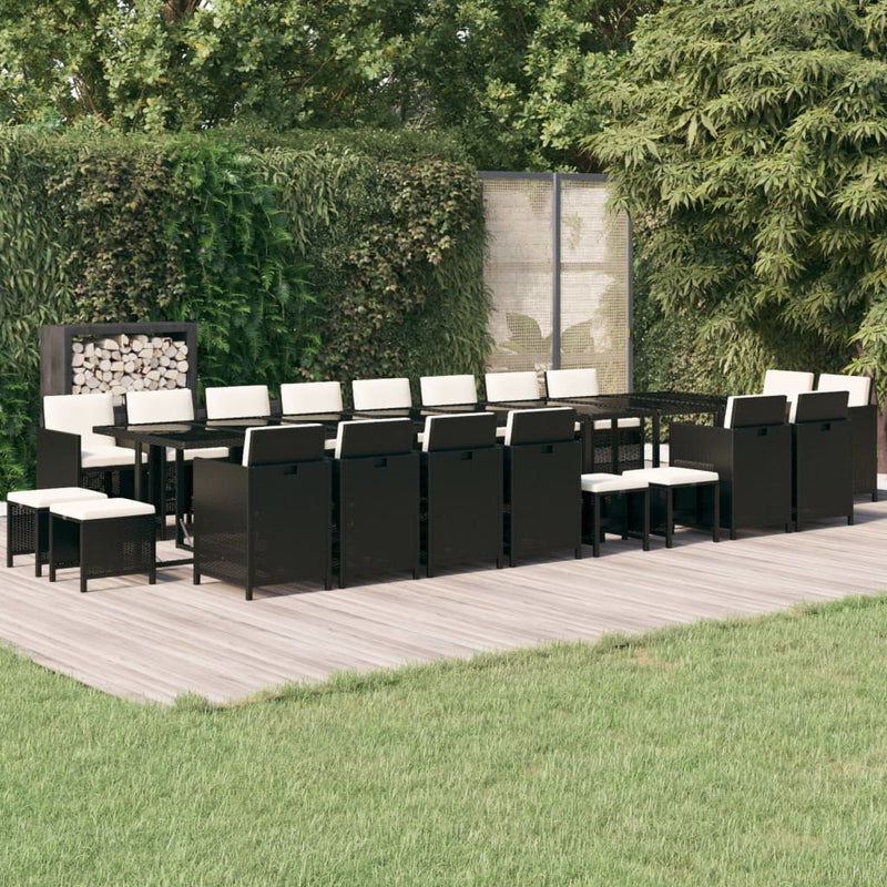 21 Piece Garden Dining Set with Cushions Black Poly Rattan