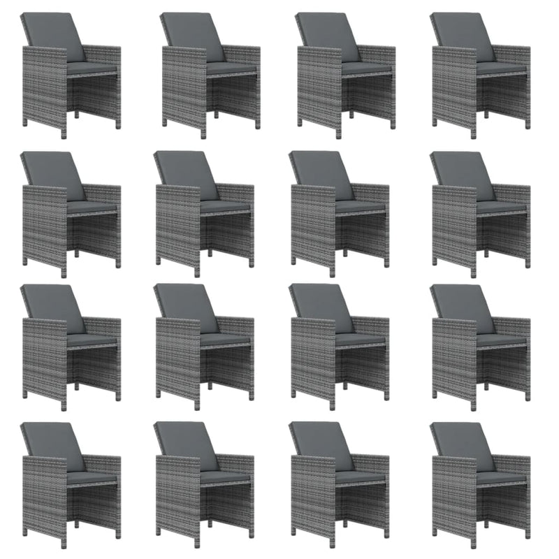 21 Piece Garden Dining Set with Cushions Grey Poly Rattan