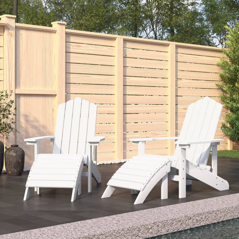 Garden Adirondack Chairs 2 pcs with Footstools HDPE White