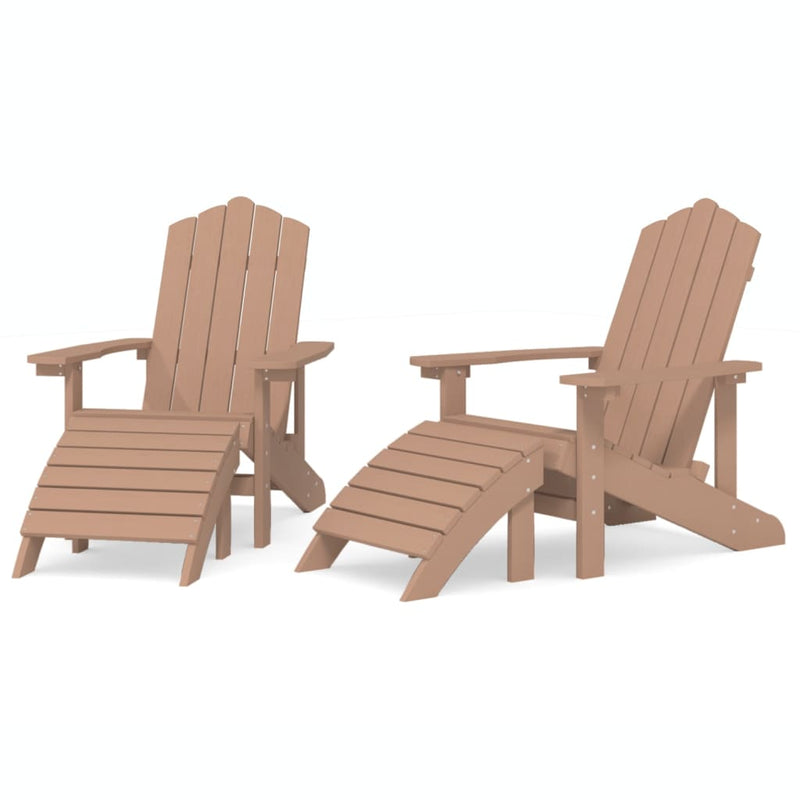 Garden Adirondack Chairs 2 pcs with Footstools HDPE Brown