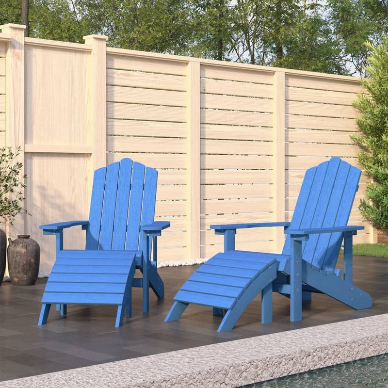 Garden Adirondack Chairs 2 pcs with Footstools HDPE Aqua Blue