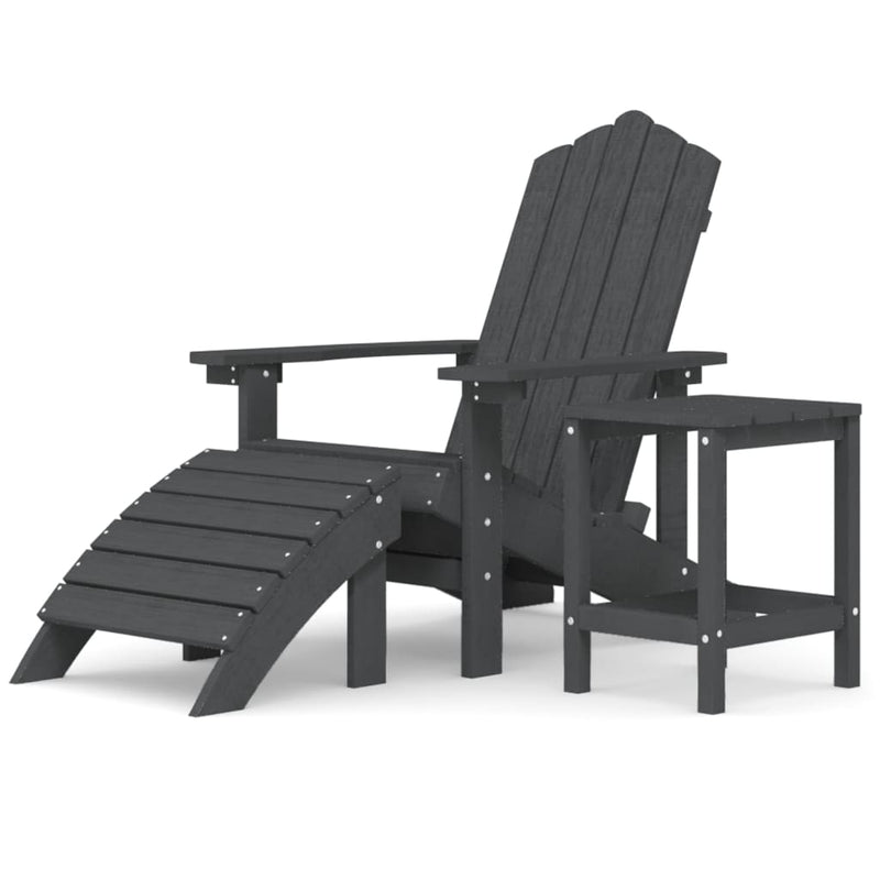 Garden Adirondack Chair with Footstool & Table HDPE Anthracite