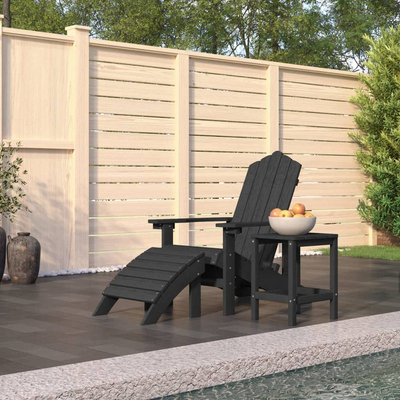 Garden Adirondack Chair with Footstool & Table HDPE Anthracite