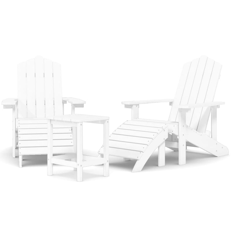 Garden Adirondack Chairs with Footstool & Table HDPE White