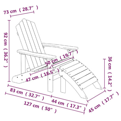 Garden Adirondack Chairs with Footstool & Table HDPE White