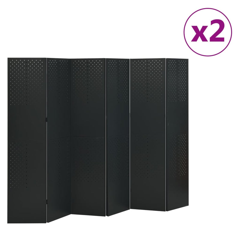 6-Panel Room Dividers 2 pcs Black 240x180 cm Steel