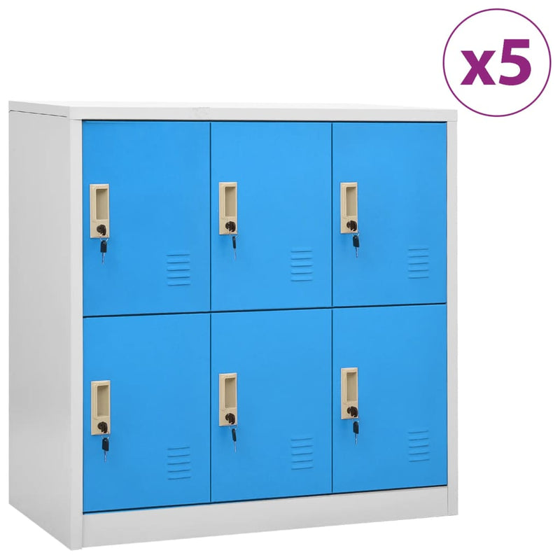 Locker Cabinets 5 pcs Light Grey and Blue 90x45x92.5 cm Steel