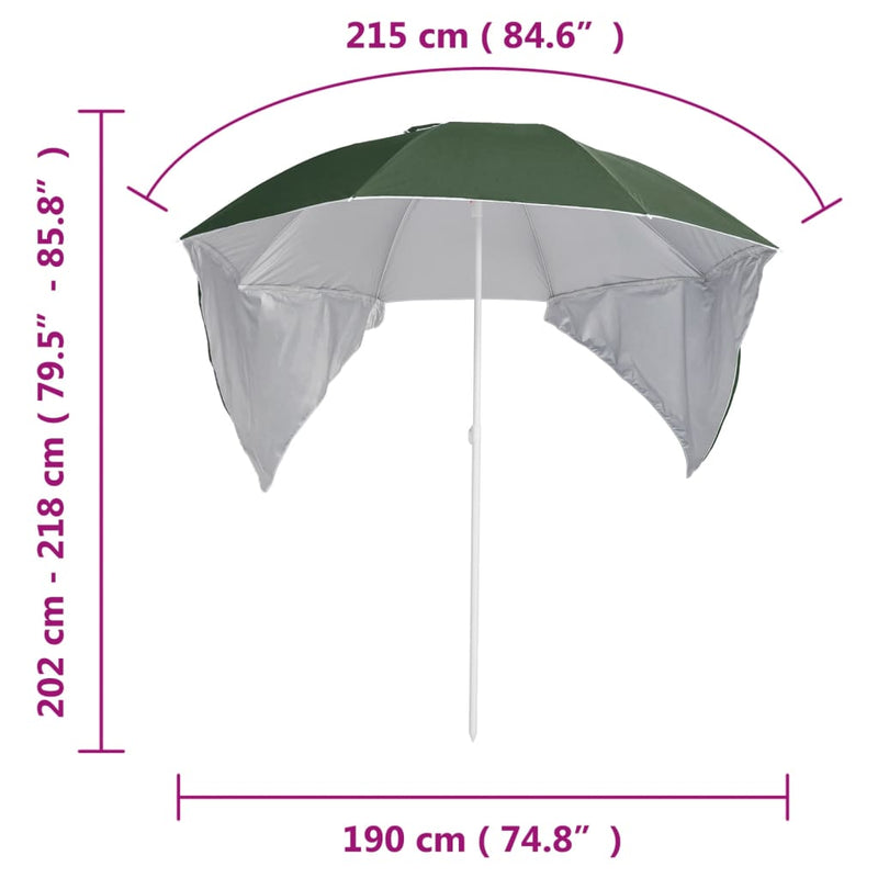 Beach Parasol with Side Walls Green 215 cm